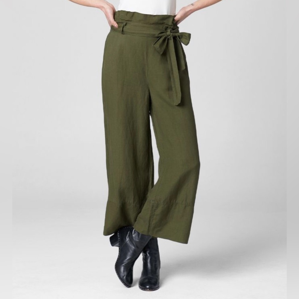 BlankNYC  High-Waisted Wide Leg Paper bag Belted Linen Blend Ankle Pant